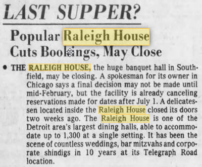 The Raleigh House - Article From Jan 1978 About Possible Closing